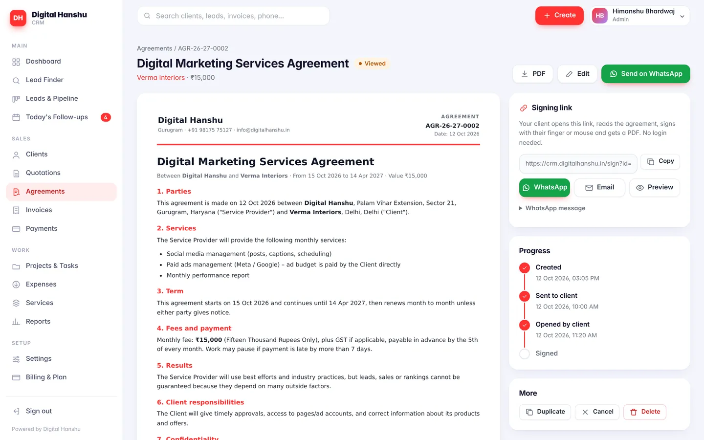 Digital Hanshu CRM – Agreements