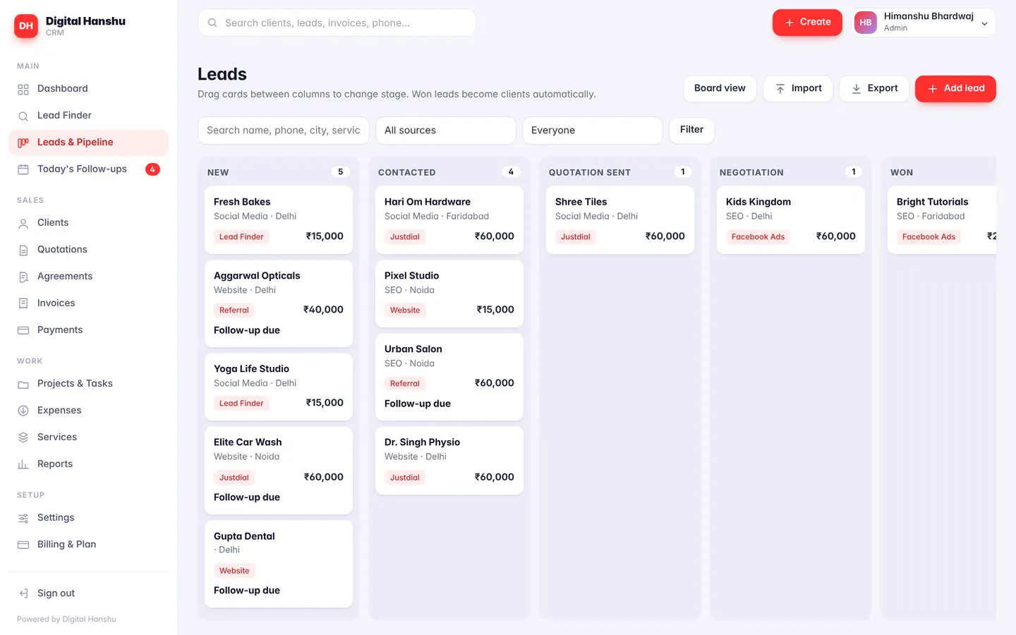 Digital Hanshu CRM leads pipeline