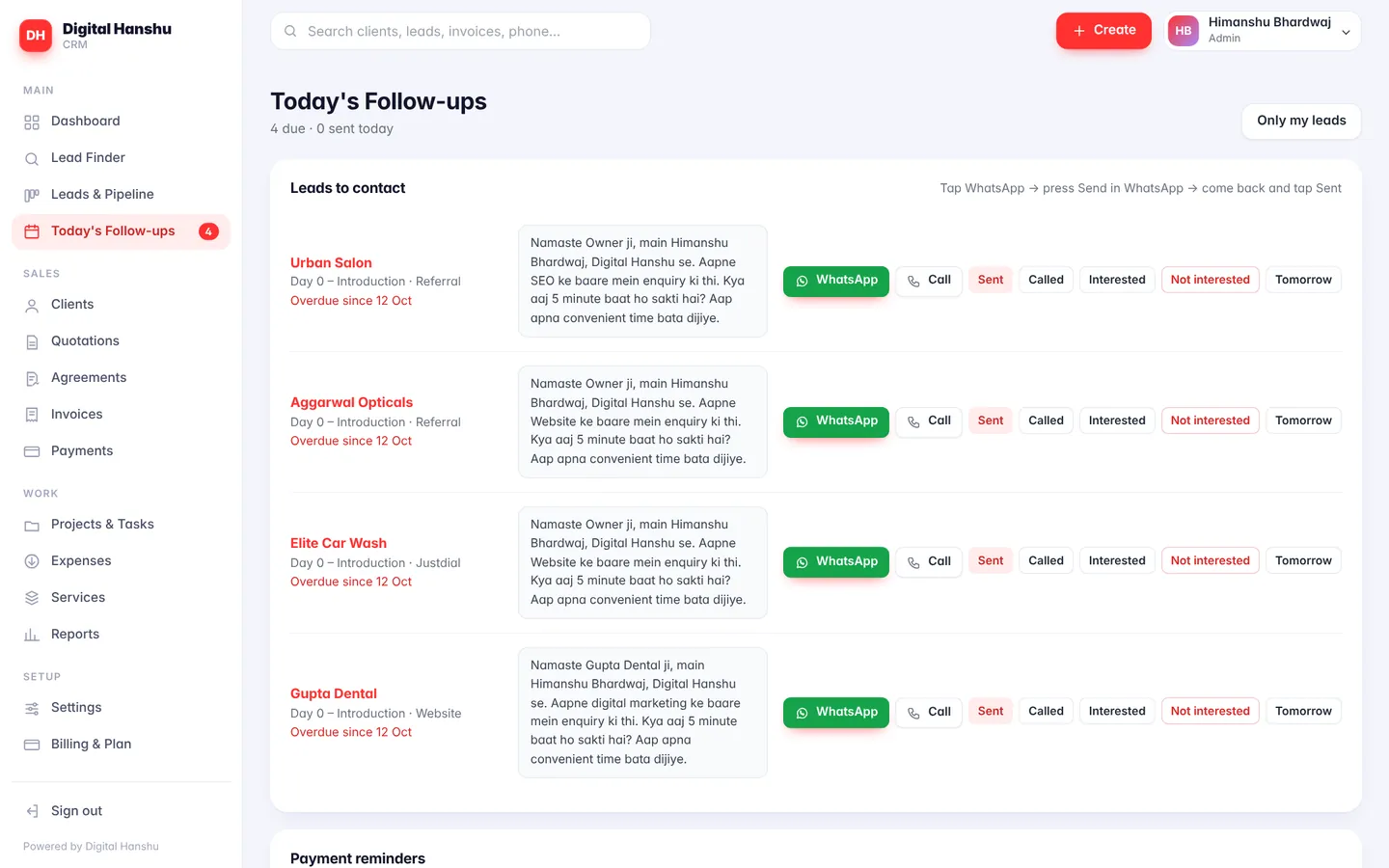 Digital Hanshu CRM – Follow-ups