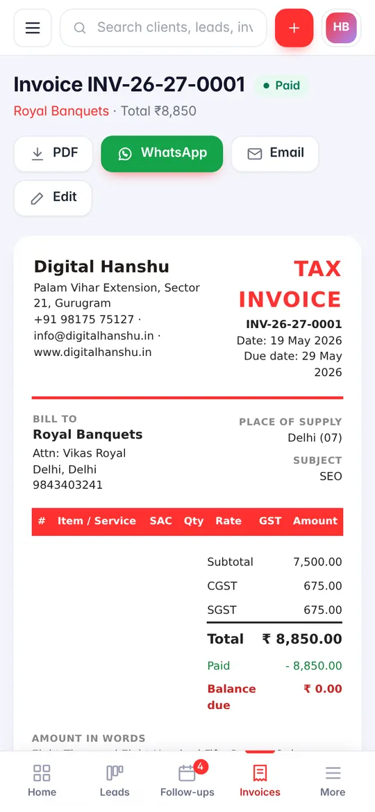 GST invoice on mobile