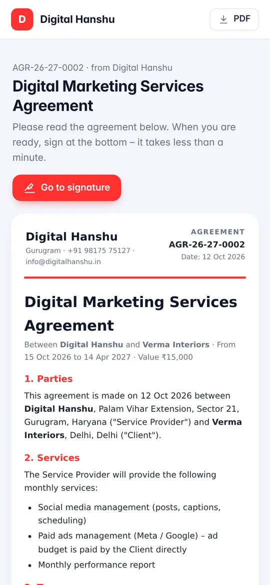 Client view of an agreement